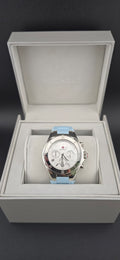 Michele 38mm – Silver Tone & Light Blue Strap