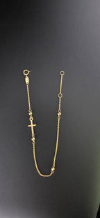 Diamond-Cut Cross & Beads Bracelet