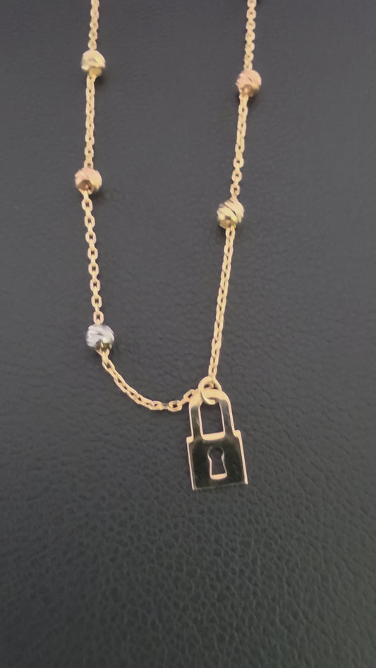 3 Gold Diamond Bead Anklet with Charm