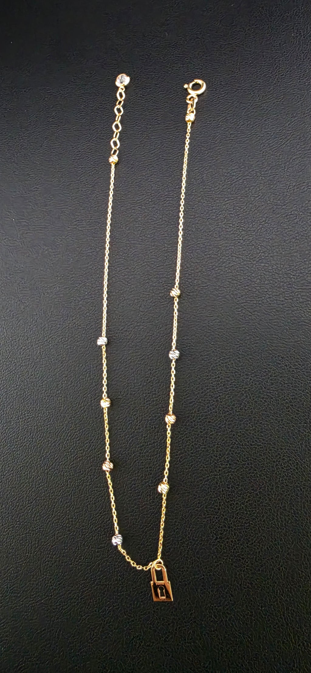 3 Gold Diamond Bead Anklet with Charm