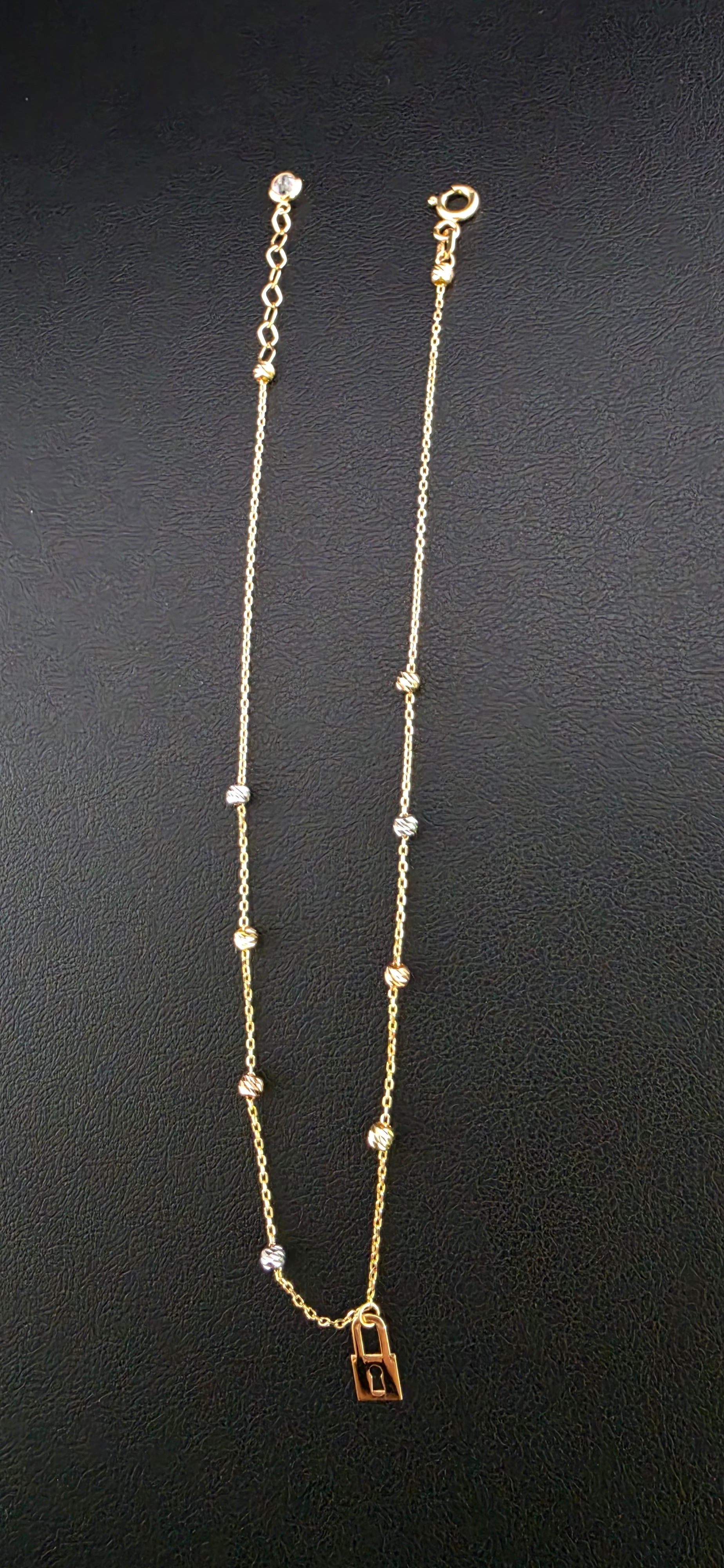 3 Gold Diamond Bead Anklet with Charm