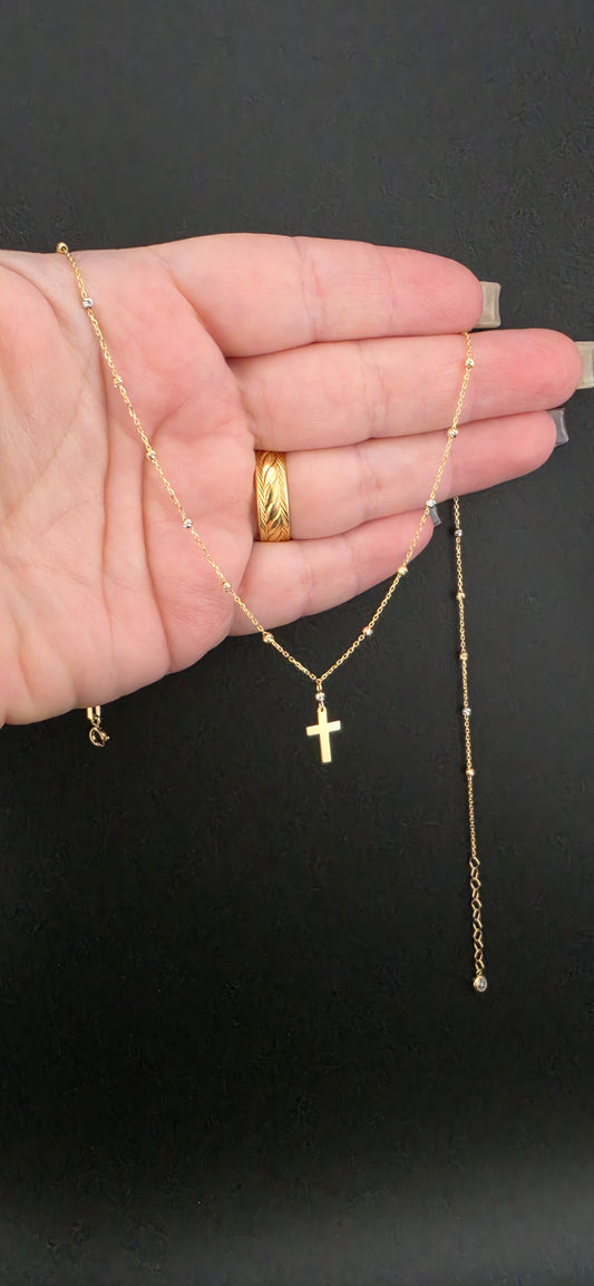 Tri-Color Gold Diamond-Cut Rosary-Style Chain
